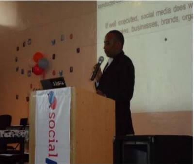 Giving a talk on entrepreneurship and social media at the university of nairobi school of business at the invitation of social pro